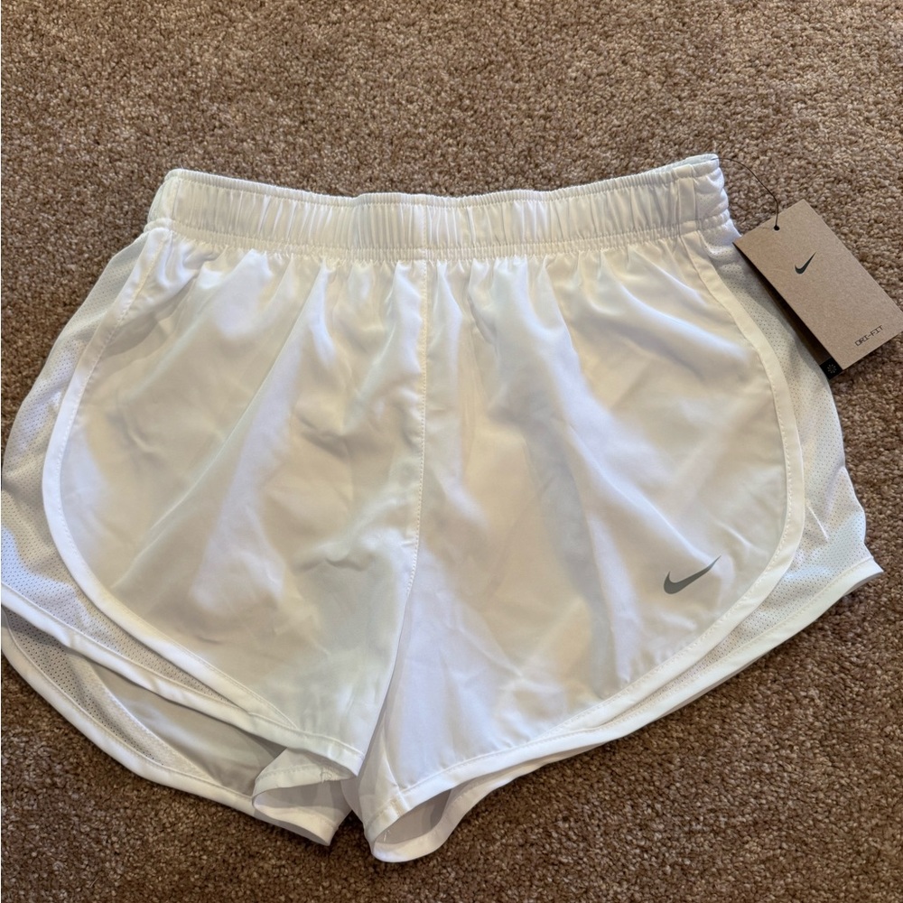 Nike White Athletic Shorts with Curved Hem